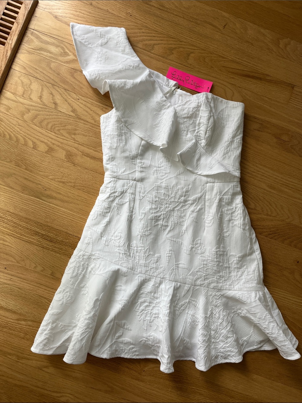 Lilly Pulitzer White One-Shoulder Ruffle Dress